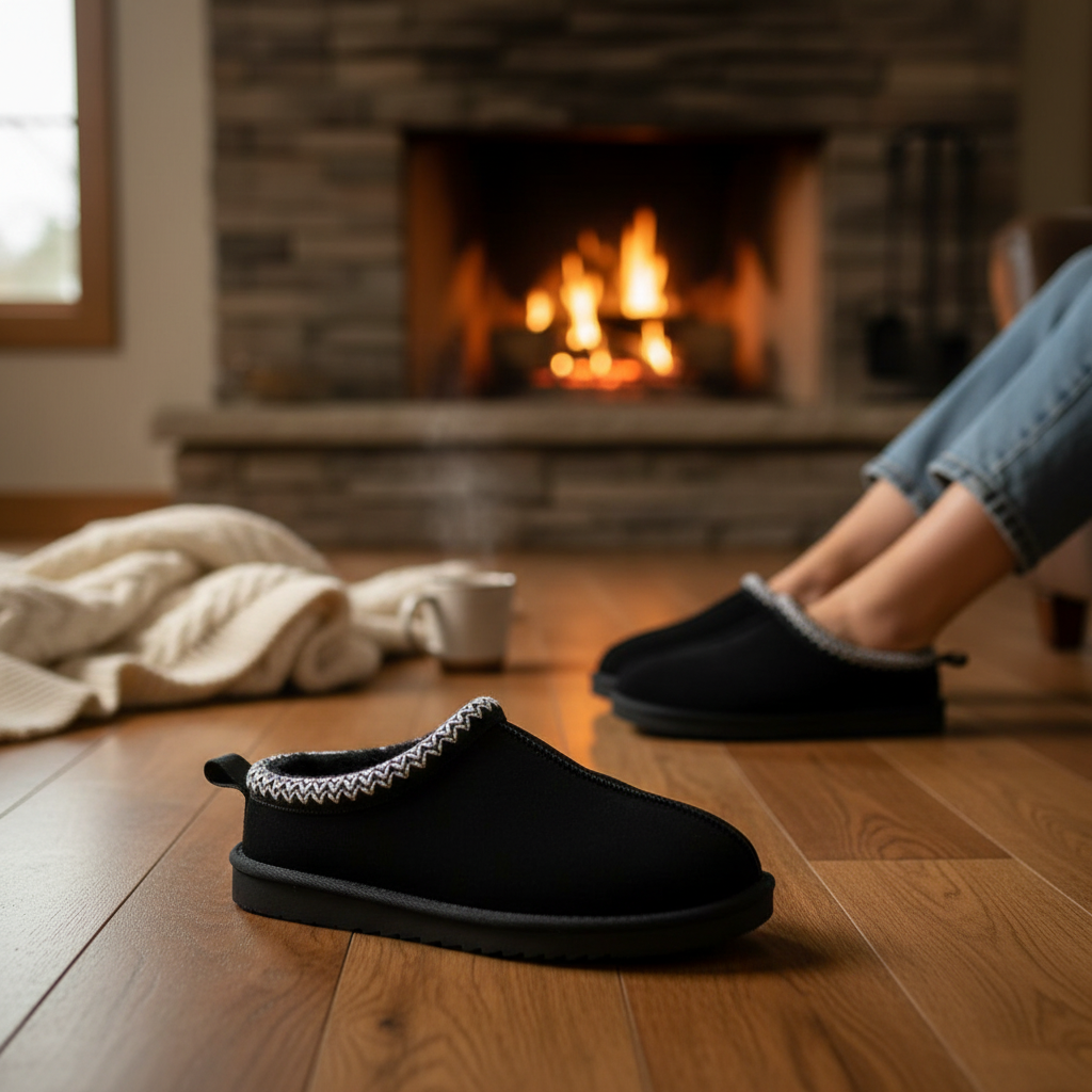 Black slippers lifestyle shot